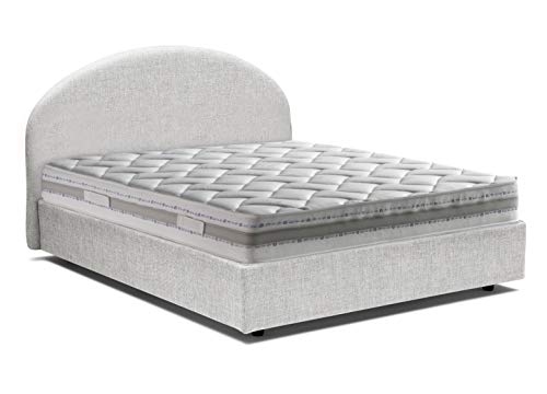 Talamo Italia Letto contenitore Una piazza e mezza Luna, Made in Italy, Letto con rivestimento in tessuto, Apertura frontale, con materasso cm 120x190 incluso, Bianco