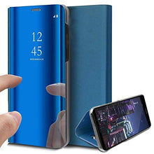 Saceebe Compatibile con Huawei P30 Custodia pelle Cover a libro Specchio Mirror effect Electroplating Plating Portafoglio Flip Case Custodia in pelle Anteriore e posteriore Bumper Cover,blu