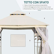 Outsunny Gazebo da Esterno o Giardino 3x3m con Zanzariera, Telaio in Acciaio e Doppio Tettuccio, Bianco