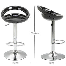 homcom Set 2 Pezzi, Sgabello da Bar Girevole con Poggiapiedi e Altezza Regolabile in Metallo e ABS Nero, 46x41x76-96 cm