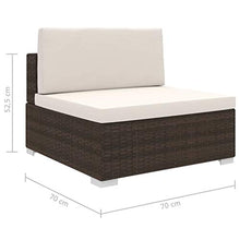 vidaXL Sofa Centrale Modulare 1 pz con Cuscini Foderati Lavabili Leggera Elegante Arredi da Esterno Divano in Polyrattan Marrone Telaio in Acciaio