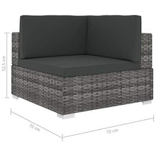 Tidyard Poltrona Modulare ad Angolo con Cuscini in Polyrattan Grigio 70 x 70 x 52,5 cm (L x P x A) : Grigio e Grigio Scuro