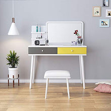 Wuxingqing Tavolo da toeletta Semplice Moderna Vanity Set con Specchio e ha attenuato Sgabello, Trucco Dressing Table con 2 cassetti 3 Livello di Storage Shelf per Regalo Donna Ragazza Bambini