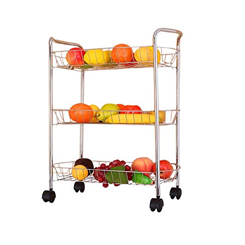 YIN YIN Carrello per Ripiani Scaffale, Moderno ripiano in Ferro Minimalista, Mobile da Cucina a Grande capacità Mobile da Ufficio Scaffale 50X37X62CM Carrello a rulli (Color : Silver)