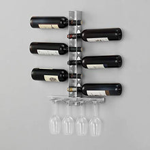 [en.casa] Portabottiglie Pensile da Vino 55 x 35 x 7 cm Supporto in Acciaio per 6 Bottiglie Cantinetta da Parete in Metallo Scaffale per Bottiglie da Vino e Portabicchieri