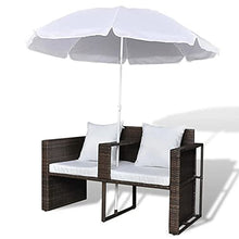 Sedia a Sdraio con Ombrellone Lettino Prendisole in Polirattan Sdraio Giardino con Un poggiapiedi Rimovibile Lettino Impermeabile -Marrone + Bianco