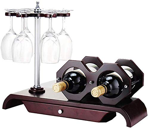 Scaffale Legno Porta Vino Porta Bottiglie E Vetro Pratico Scaffale Per Bottiglie Di Vino- Decorazioni Per La Casa Artigianato Portabottiglie, Contiene 6 Bicchieri Da Vino E 2 Bottiglie Di Vino Rosso