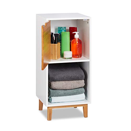 Relaxdays Mobiletto con Anta, Mobile per Soggiorno, Armadietto in Stile Scandivano, MDF e Bambù, HLP 71x32x30 cm, Bianco