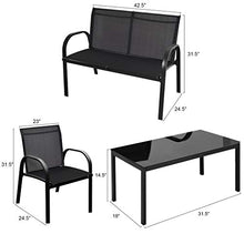 LUGEUK 4 pz Black Furniture SED Sedia Tavolino Tavolo da caffè Patio Esterno Set Terrazza Giardino