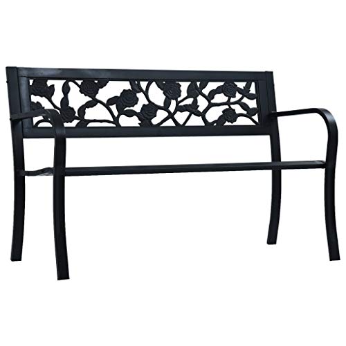 Cikonielf Panca da Giardino Decorativa 125 x 53 x 77 cm Panchina da Giardino con Braccioli Curvati Elegante Robusta Classica-Nera in Acciaio
