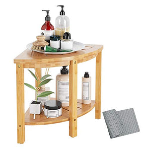 QWET Sgabello da Bagno in bambù, Salva Spazio per Organizzare Sgabello per Bambini in Legno, Adatto per Bagno, Passaggio D'Ingresso, Balcone, con Tappetino,15.7 * 15.7 * 16.9inch