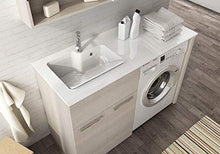 Mobile lavanderia copri lavatrice con lavabo integrato, L127 cm P50 cm, Lavabo In Ocritech, Vasca Integrata, Top legno L62 P50, Base porta lavabo 2 ante, Tavoletta lavapanni - Made in Italy