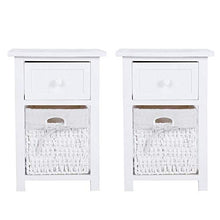 FGDSA Comodino Comodino in Legno Semplice Bianco 2 Pezzi/Set con Cassetto E Cesto Portaoggetti Comodino Divano Letto per Uso Domestico