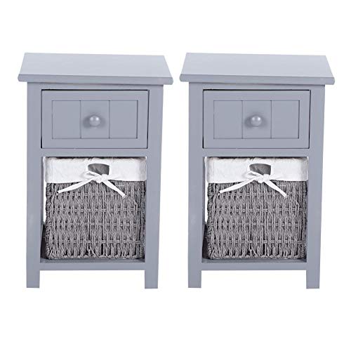 DFGH Accanto al Tavolo, 2 Pz/Set Semplice Comodino in Legno da Letto in Legno Stand Notturno con Cassetto E Cestino di Stoccaggio (Grigio)