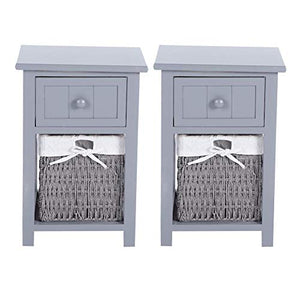 DFGH Accanto al Tavolo, 2 Pz/Set Semplice Comodino in Legno da Letto in Legno Stand Notturno con Cassetto E Cestino di Stoccaggio (Grigio)