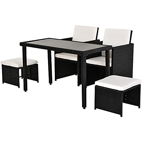 Outsunny Set Mobili da Giardino Rattan 5 Pezzi Tavolo 2 Sedie 2 Poggiapiedi con Cuscini Combinabili a Rettangolo