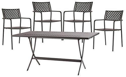 RD ITALIA Set Tavolo Pieghevole e 4 Sedie da Giardino in Acciaio Lola Antracite