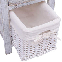 Zora Walter - Comodino in Legno, Stile Shabby Chic, Colore: Bianco Comò per Camera da Letto, con 1 cassetto e 1 Cesto in Rattan