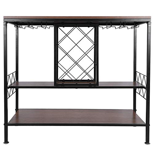 Portabottiglie Cantinetta Scaffale per Vino, Mobile porta bottiglie a 3 Livelli Scaffale per Bottiglie Di Vino con Porta Calici, Marrone, 39.7 x 105 x 88.5 cm