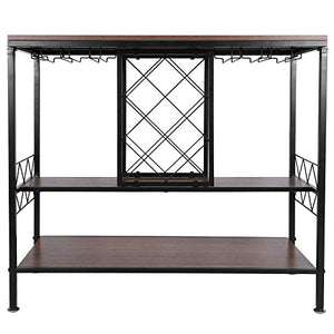 Portabottiglie Cantinetta Scaffale per Vino, Mobile porta bottiglie a 3 Livelli Scaffale per Bottiglie Di Vino con Porta Calici, Marrone, 39.7 x 105 x 88.5 cm