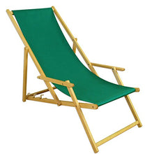 Extra Lunga Sedia a Sdraio Verde con braccioli Parasole in Faggio massello 10-304NFS