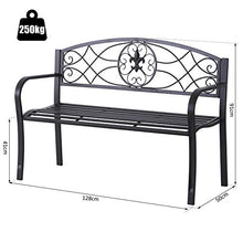 Outsunny Panchina da Giardino Design Floreale Ergonomica con Braccioli per 2 Persone Metallo Nero, 128x50x91 cm