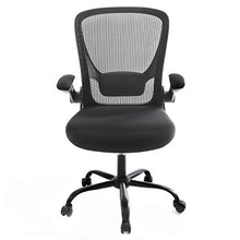 SONGMICS Sedia da Ufficio con Braccioli Pieghevoli, Sedia da Scrivania in Rete, Poltrona per Computer Ergonomica, Girevole a 360°, Supporto Lombare Regolabile, Salvaspazio, Nero OBN37BK
