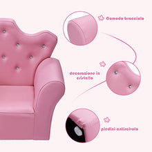 GOPLUS Divano con Poggiapiedi per Bambini, Poltrona Morbida con Struttura in Legno, Set di Divano e Pouf da Soggiorno, Rosa, 58x40,5x48 cm