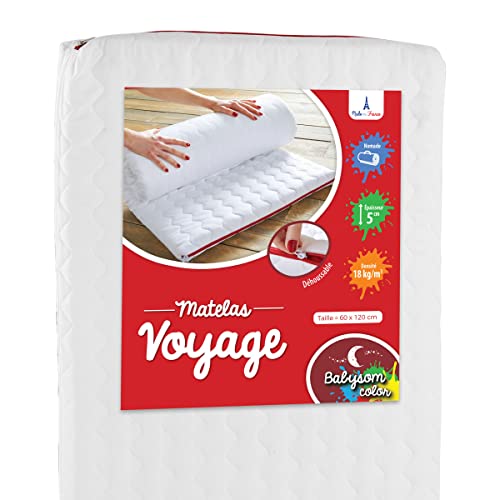 Babysom - Materasso da Viaggio Bambino | Per Neonato - Campeggio - 60x120cm - Sfoderabile - Spessore 5cm - Pieghevole | Arrotolato - Traspirante