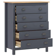 Ausla - Mobiletto con 5 cassetti, cassettiera bianca in legno di pino massiccio, per soggiorno, ingresso e camera da letto, 79 x 40 x 96,5 cm, grigio e marrone miele
