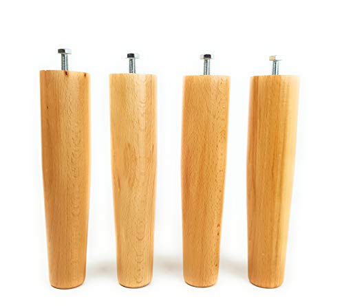 Viglietti Set di 4 Pezzi Piedi Faggio con Bulloni per Reti a Doghe in Legno, H 40 cm