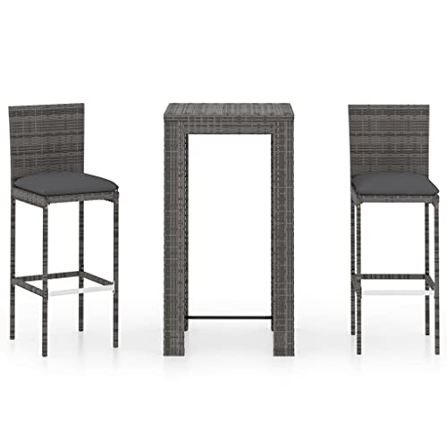 vidaXL Set Bar da Giardino 3 pz con Cuscini in Polyrattan Grigio