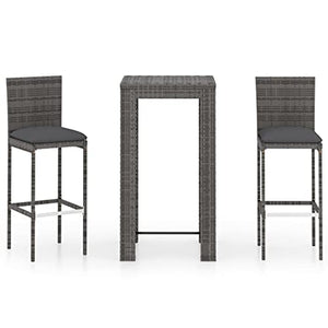 vidaXL Set Bar da Giardino 3 pz con Cuscini in Polyrattan Grigio