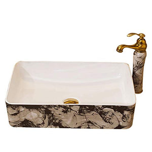 lilili Lavabo da Appoggio Lavabo Rettangolare in Stile Europeo Lavabo da Appoggio in Ceramica Jingdezhen Art Counter Top Lavello Antico in Porcellana 48x37x13cm (Color : No Accessories)