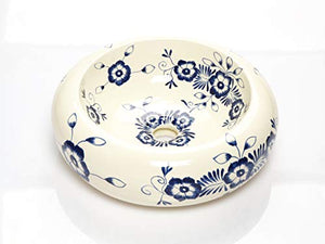 Alonsa - Lavandino rotondo in ceramica messicana bianca - Lavabo rotondo da appoggio in ceramica Talavera 40 cm in Messico con motivi colorati - ideale per bagno piastrelle in cemento, rustico mobile.