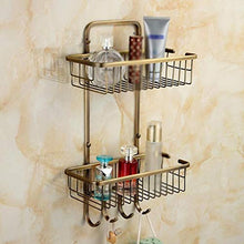 HYYDP Parete Porta Salviette Retro Ottone Spazzolato Bagno a Parete 2-Tier Cosmetici Rack Doccia Telaio Bagno Rack Appeso Cesto Staffa con Gancio Appeso