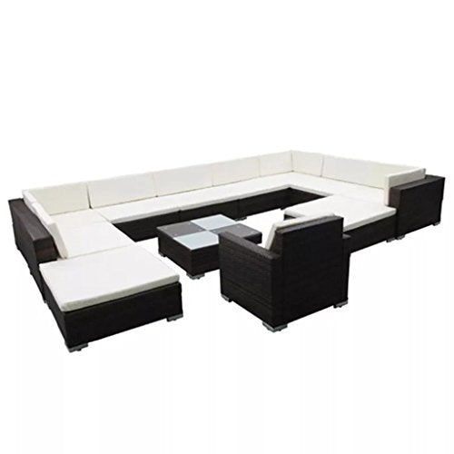 Festnight Set Divani da Giardino con Cuscini, Set Divani da Esterno, Set di Mobili da Giardino in Polyrattan 12 pz Marrone