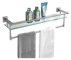 ZYNSGYYS Mensola Doccia Scaffale da Bagno in Vetro, Acciaio Inox Grande portasciugamani con Barra da 24 Pollici, Supporto Asciugamani a Muro Spazzolato 1221