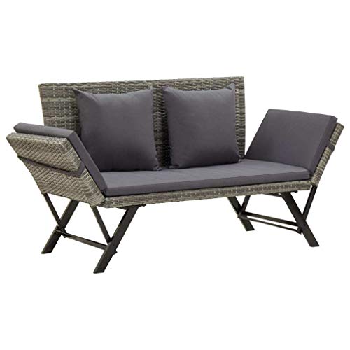 vidaXL Panchina da Giardino con Cuscini Imbottiti e Braccioli Rustica Robusta Elegante Panca Arredi da Esterno 176 cm in Polyrattan Grigio