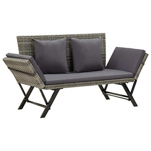 vidaXL Panchina da Giardino con Cuscini Imbottiti e Braccioli Rustica Robusta Elegante Panca Arredi da Esterno 176 cm in Polyrattan Grigio