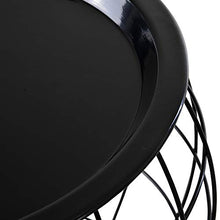 homcom Set 3 Tavolini da caffè Rotondi con Funzione Contenitore, Design a Griglia in Acciaio Nero, per Salotto o Ufficio