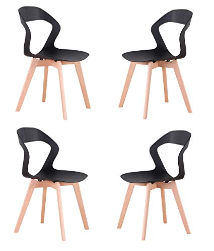 Set di 4 sedie da Pranzo in plastica con Schienale Cavo, sedie Laterali per Ufficio, Salotto, Cucina, Soggiorno, Cucina, Sedia con Gambe in Legno, sedie per Sala da Pranzo