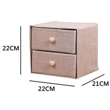 Aimili - Set di cassettiera, in tessuto di lino, cassetto per cosmetici, con manico in legno, 2 strati, 22 x 22 x 21 cm, colore: grigio