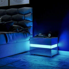 EBTOOLS Comodino Nero Lucido con LED Striscia, Comodino con 2 Spaziosi Cassetti Comodino Legno Comodino Letto Moderno con LED Blu e Telecomando, Tavolino da Caffè con LED, 60 x 39 x 45cm (Nero)