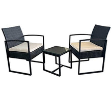REDI GROUP Set da Giardino 2 Poltrone + Tavolino, Rattan Nero Intrecciato a Mano, Cuscini Ecrù, 3 Pz Mobili da Esterno per Balcone, Giardino, Bar, Ristorante