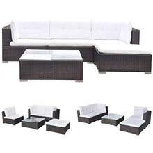 GOTOTOP Set Divani da Giardino Polyrattan Marrone | 2 divani angolare + 1 Divano Centrale + 1 ottomano + 1 tavolino da tè + 4 Cuscini da Seduta + 5 Cuscini da Schienale