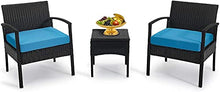 MengFeiNi 3 Pezzi Patio per Esterni Set di Mobili Set Patio Set di Conversazione del Patio Set di Bistrot Sedie Rattan per Balcone Portico Portico Portico Sedie A Patio con Cuscini Blu