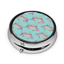 Scatola rotonda per medicina portatile, mini portapillole in metallo, dispenser per pillole tascabili, borsa da viaggio, regalo di Hogfish On Bimini, blu