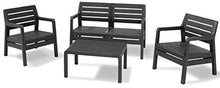 Keter Delano Lounge Set, Set Mobili da Giardino con Divano 2 Posti 2 Poltrone e Tavolino, Grafite