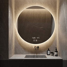Specchio Tondo A Retroilluminazione LED, Specchio Antinebbia Intelligente Specchio da Bagno, Interruttore Doppio Tocco + Temperatura Temporale + Antiappannamento + Luce A Due Colori